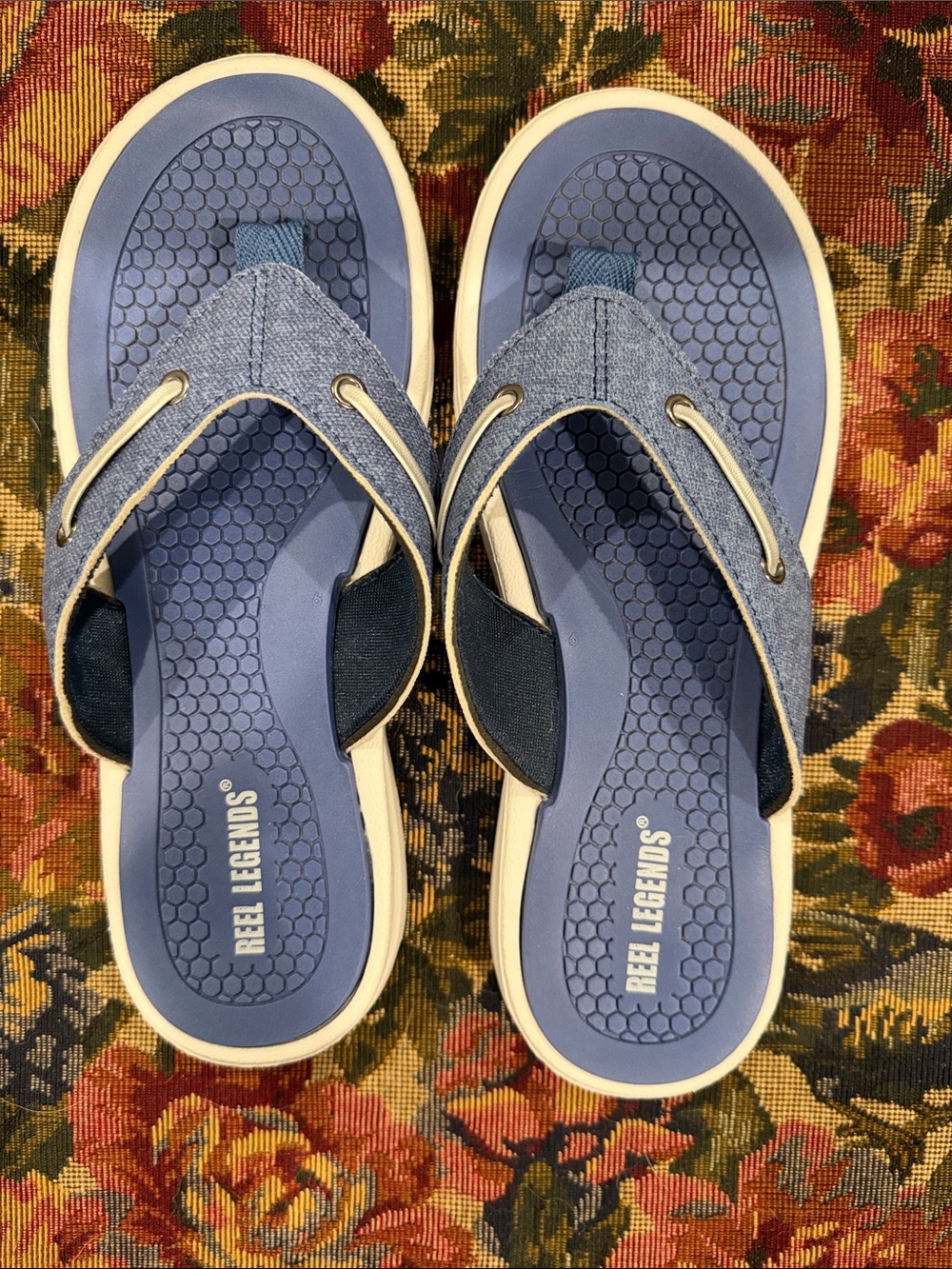 Reel Legends Navy and Light Blue Women’s Slip-On Flip Flops